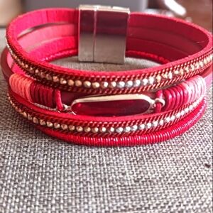 Red Rhinestone Cuff - Pre-loved (7")